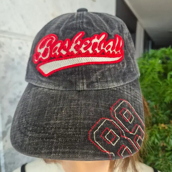 [BUNJANG] Basketball Embroidered Dark Blue Ball Cap / 농구 자수 진청 볼캡 검정