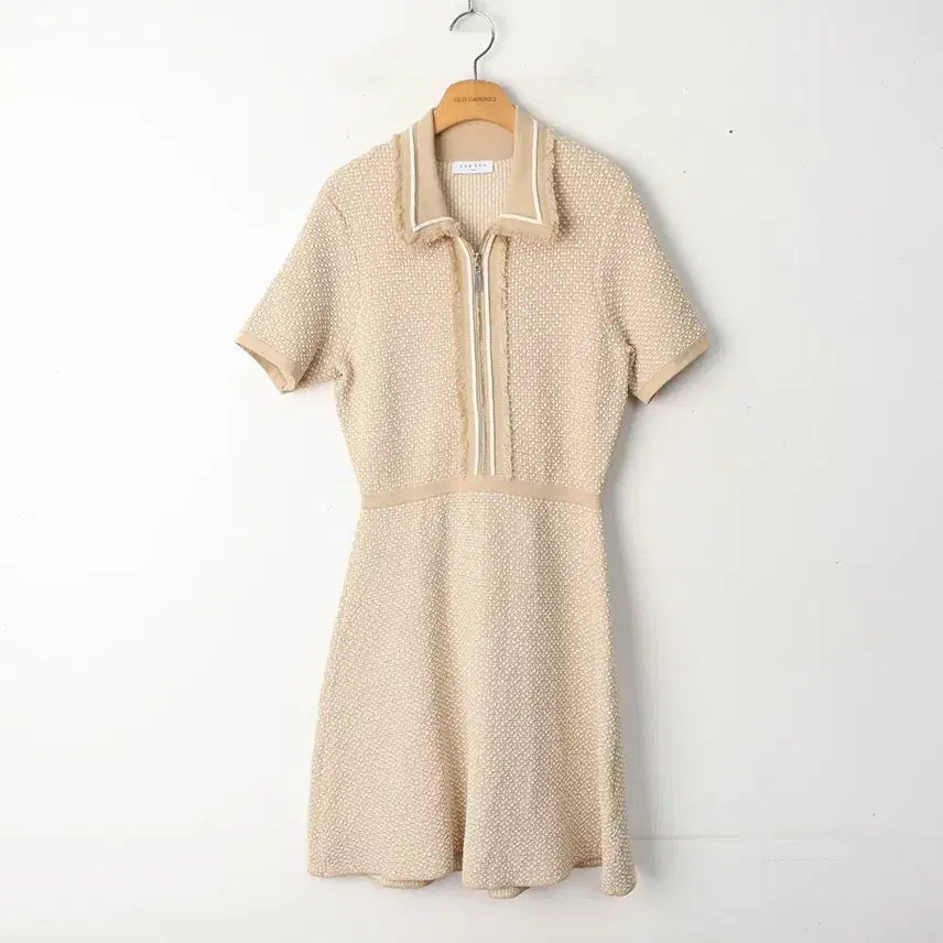 [BUNJANG] Sandro Jacquard Collar Knit Dress Beige Size 36 (Recommended 55) / 55/산드로 자카드 카라 니트 원피스