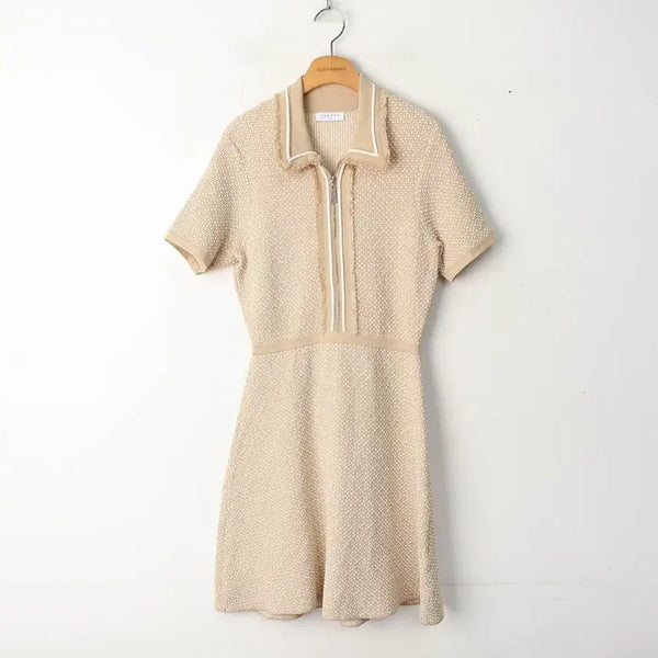 [BUNJANG] Sandro Jacquard Collar Knit Dress Beige Size 36 (Recommended 55) / 55/산드로 자카드 카라 니트 원피스