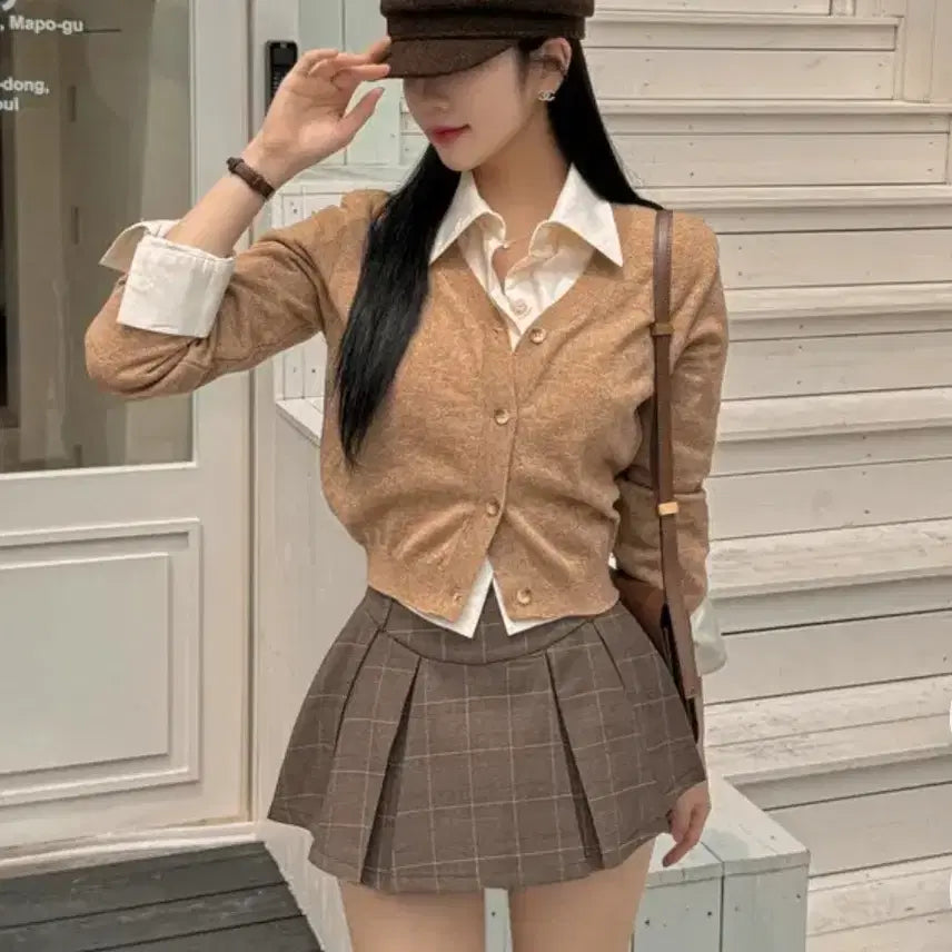 [BUNJANG] Checkered Pleated Mini Skirt - Brown / (새상품) 체크 플리츠 미니스커트 브라운 정가3만원 이상