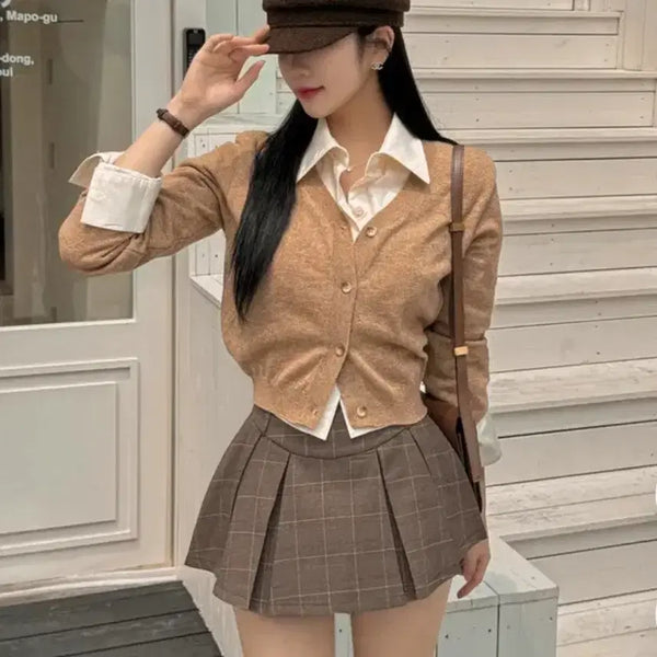 [BUNJANG] Checkered Pleated Mini Skirt - Brown / (새상품) 체크 플리츠 미니스커트 브라운 정가3만원 이상