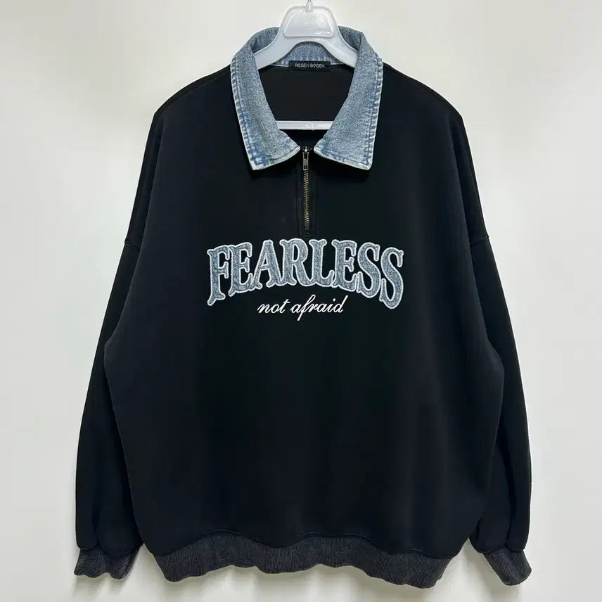 [BUNJANG] REGEN BOGEN FEARLESS Denim Collar Oversized Sweatshirt / [여자-FREE]레겐보겐 FEARLESS 데님 카라 오버핏 맨투맨