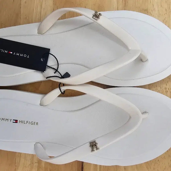 [BUNJANG] Tommy Hilfiger Women's White Flip-Flops / 타미힐피거 여성 쪼리 화이트