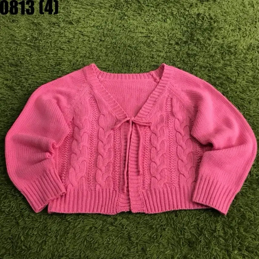 [BUNJANG] Pink Cable Knit Cardigan / 핑크색 케이블 니트 가디건 0813