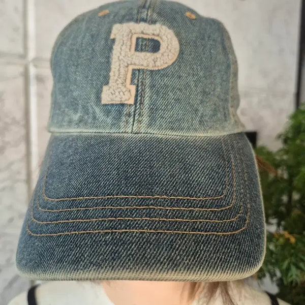[BUNJANG] Denim P Logo Ball Cap / 데님 볼캡 P 로고 캡 모자