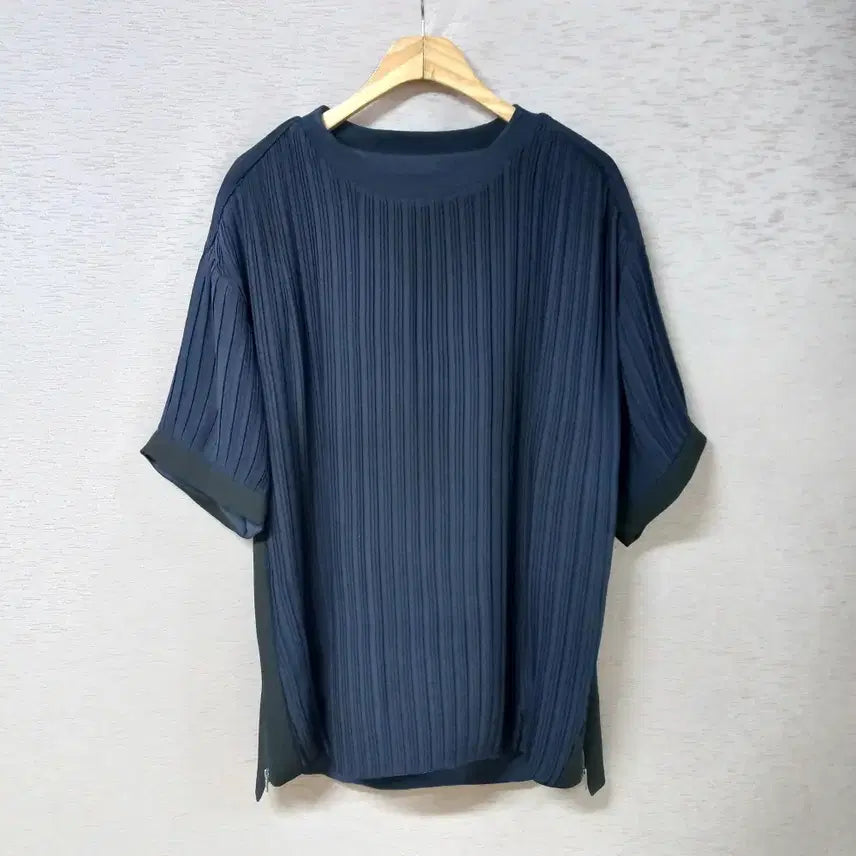 [BUNJANG] System Navy Pleated Short-Sleeve Shirt Men's 95 / B8-15/시스템 네이비 플리츠 반팔셔츠 남성95