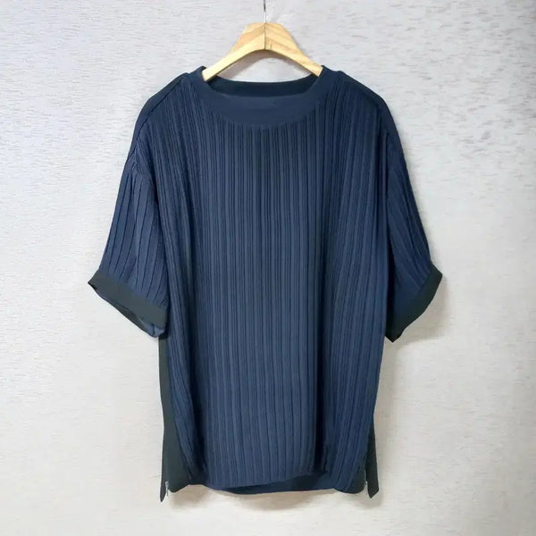 [BUNJANG] System Navy Pleated Short-Sleeve Shirt Men's 95 / B8-15/시스템 네이비 플리츠 반팔셔츠 남성95