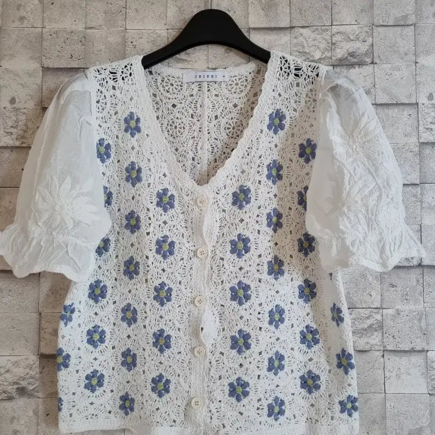[BUNJANG] JEIKEI Cotton Knit Cropped Cardigan Blouse / JEIKEI 면니트뜨개 크롭 가디건 블라우스