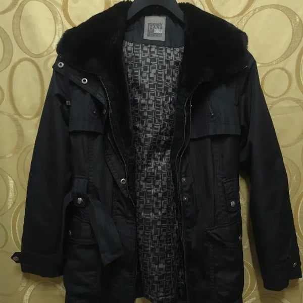 [BUNJANG] Tomboy Jeans Fur Collar Long Coat Black / 톰보이진스 퍼카라 롱코트 블랙 66