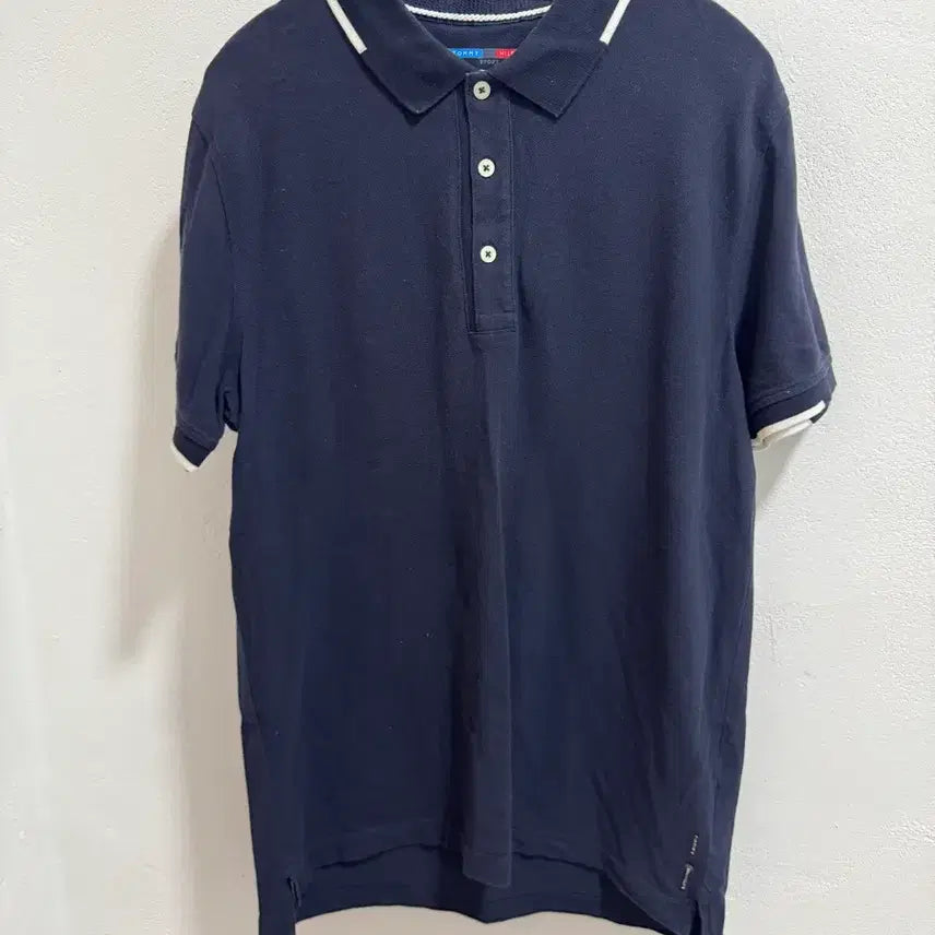 [BUNJANG] Tommy Hilfiger Navy Collar Short Sleeve T-shirt / 타미힐피거 카라 반팔티 100 L 네이비