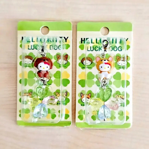 [BUNJANG] Lucky Dog Kitty 2-Set Keychain Bundle / 럭키독 키티 2종세트, 클로버 키티 키링, 행운 키티,웰시코기 키티