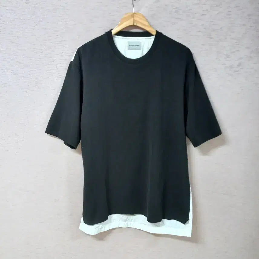 [BUNJANG] Solid Homme Knit Contrast Black Short Sleeve T-Shirt Men's 105 / B8-15/솔리드옴므 니트배색 블랙 반팔티 남성105