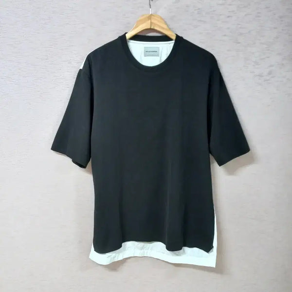 [BUNJANG] Solid Homme Knit Contrast Black Short Sleeve T-Shirt Men's 105 / B8-15/솔리드옴므 니트배색 블랙 반팔티 남성105