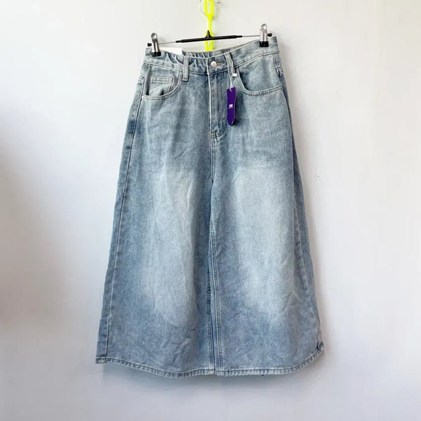 [BUNJANG] Unbranded High-Waisted Wide-Leg Denim Jeans (Size S) / 택새상품 밴딩 와이드 데님청바지 S
