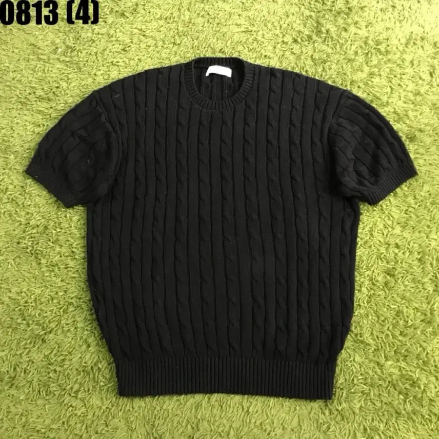 [BUNJANG] Minav Cable Knit Short Sleeve Black / 미나브 케이블 니트 반팔 블랙 0813