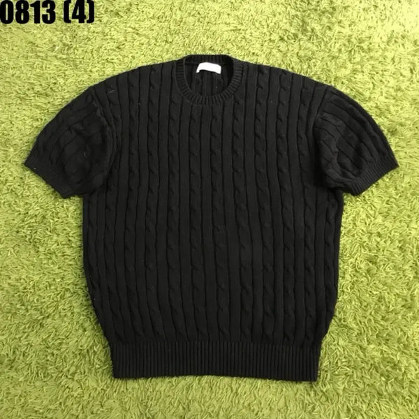 [BUNJANG] Minav Cable Knit Short Sleeve Black / 미나브 케이블 니트 반팔 블랙 0813