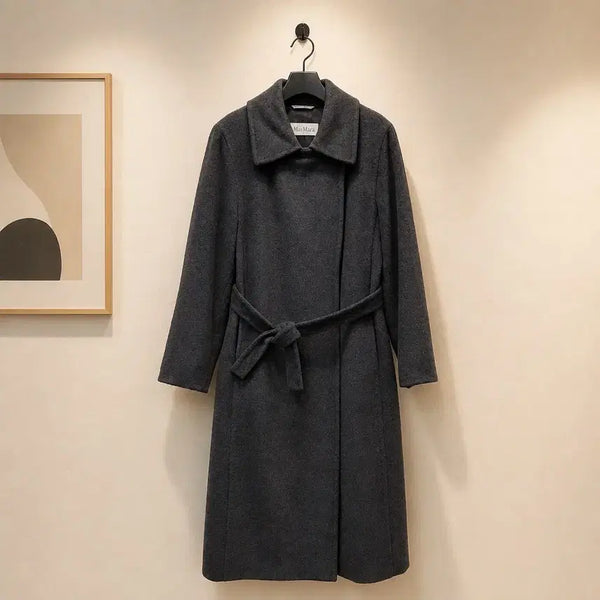 [BUNJANG] Max Mara Wool Cashmere Belted Long Coat Charcoal Grey Size 40 / 막스마라 Max Mara 울 캐시미어 벨티드 롱코트  40사이즈