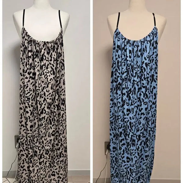 [BUNJANG] Leopard Print Long Dress Beige/Blue / (free)새상품 호피 패턴 롱 원피스 베이지/블루