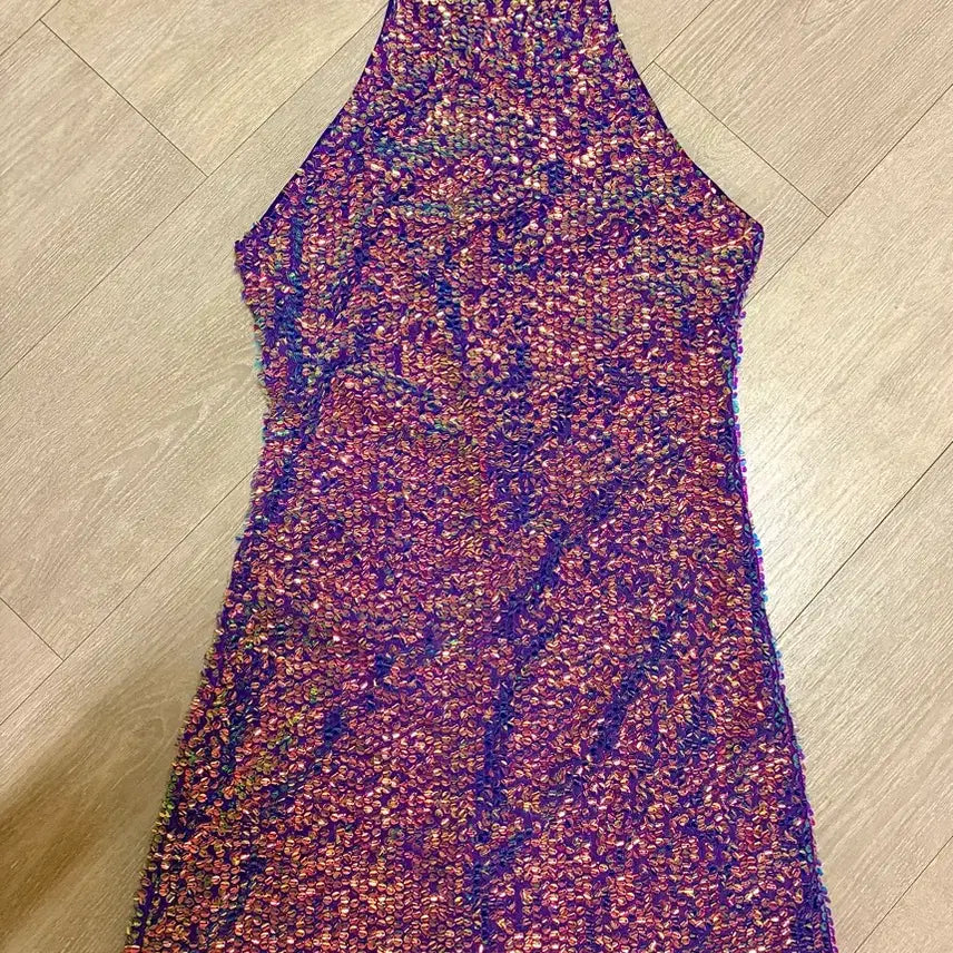 [BUNJANG] Sequin Sleeveless Mini Dress Purple Dance Party / 스팽글 나시 원피스 퍼플 댄스복 66-77