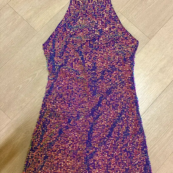 [BUNJANG] Sequin Sleeveless Mini Dress Purple Dance Party / 스팽글 나시 원피스 퍼플 댄스복 66-77