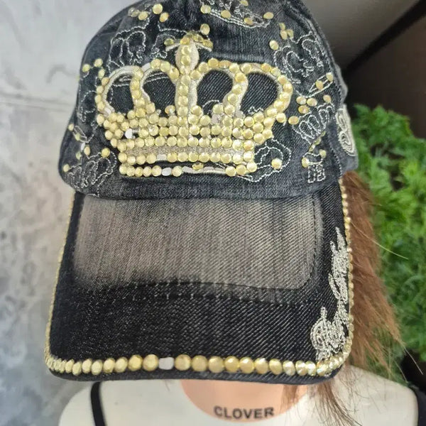 [BUNJANG] Crown Embellished Denim Ball Cap / 왕관 장식 데님 볼캡