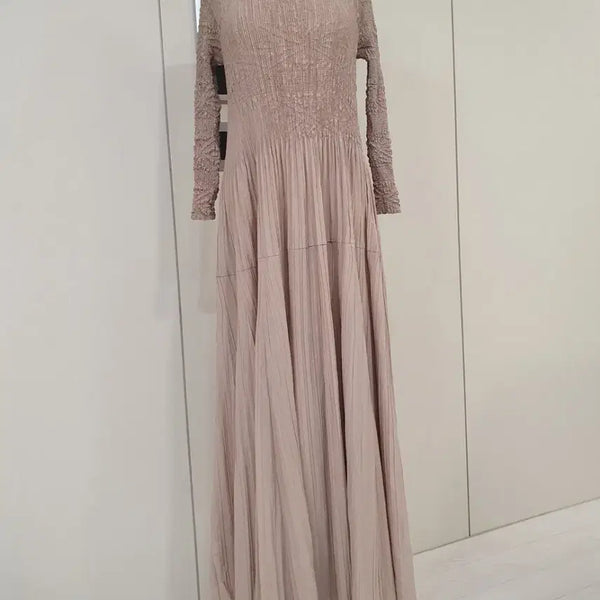[BUNJANG] Pleated Long Dress Beige / 주름 롱 원피스 베이지