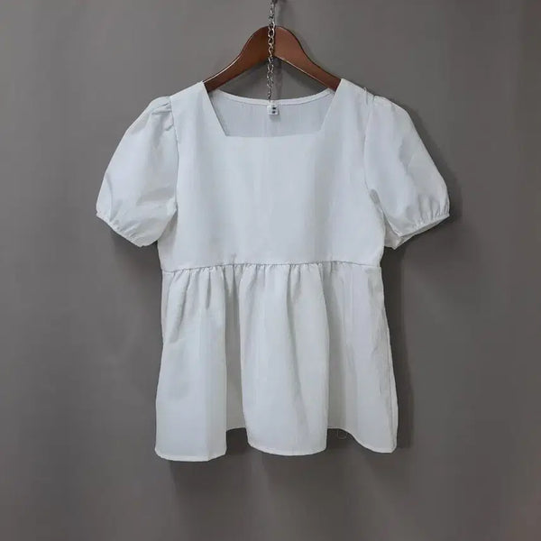 [BUNJANG] Square Neck Puff Short Sleeve Blouse / 스퀘어넥 퍼프 반팔 블라우스