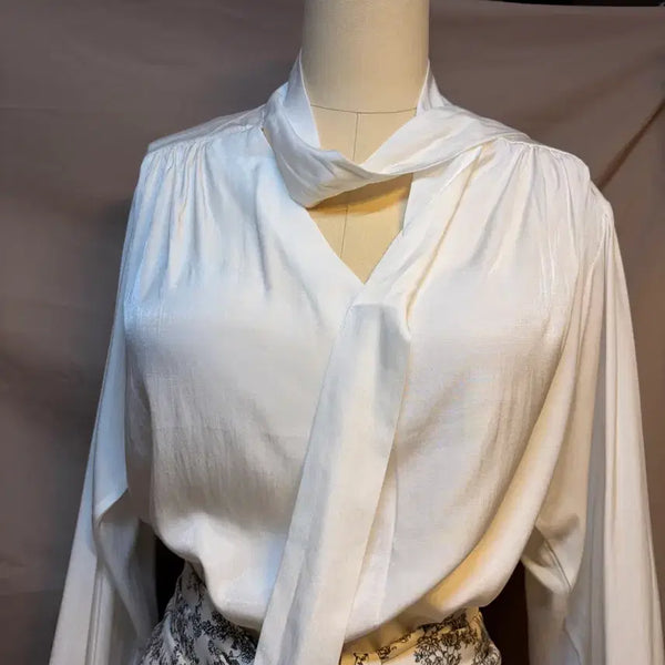 [BUNJANG] White Satin Chiffon Blouse / [새상품]  고퀄 화이트 새틴 쉬폰 블라우스 실크 66-77