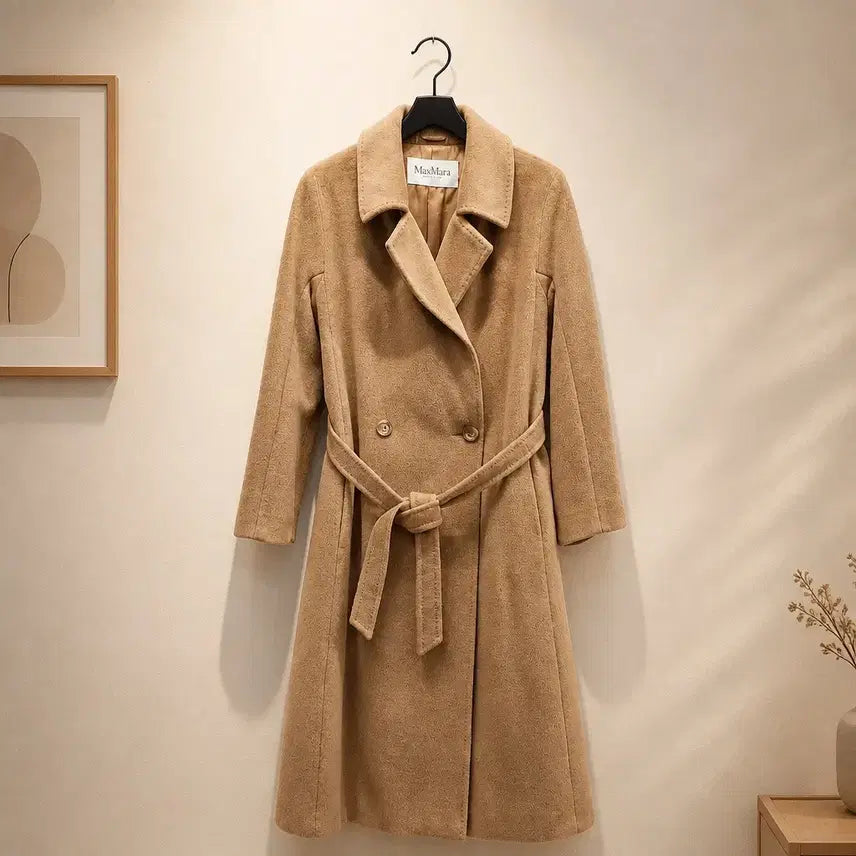 [BUNJANG] Max Mara Virgin Wool Cashmere Belted Long Coat - Size 38 / 막스마라 Max Mara 버진울 캐시미어 벨티드 롱코트  38사이즈