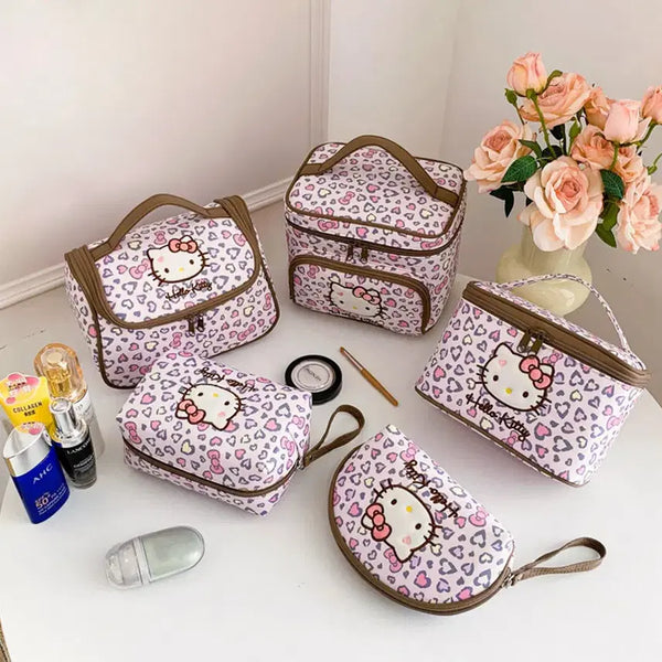 [BUNJANG] Hello Kitty Heart Pink Leopard Makeup Cosmetic Bag Pouch / 헬로키티 하트 핑크 레오파드 메이크업 화장품 가방 호피 파우치