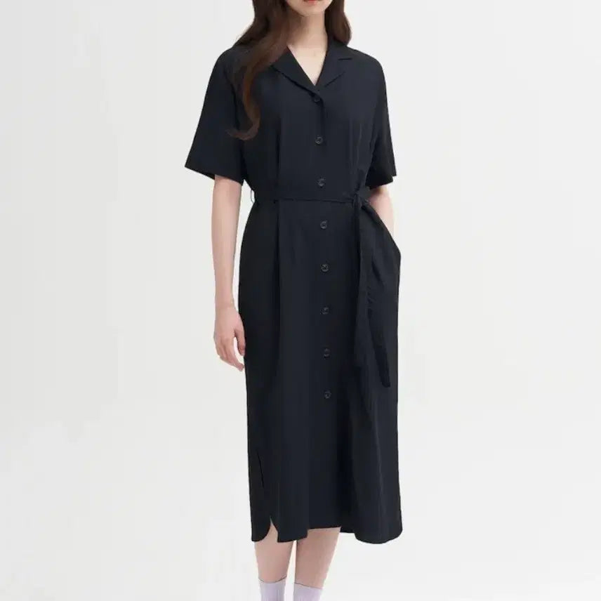 [BUNJANG] Beanpole Ladies Linen Blend Collar Dress Navy Size S / 빈폴레이디스 린넨블렌드 칼라 원피스 55사이즈