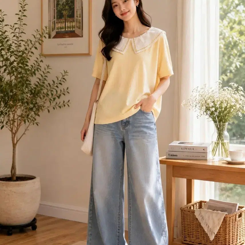 [BUNJANG] Kara Short-Sleeve T-Shirt Yellow / 카라 반팔 티셔츠 옐로우