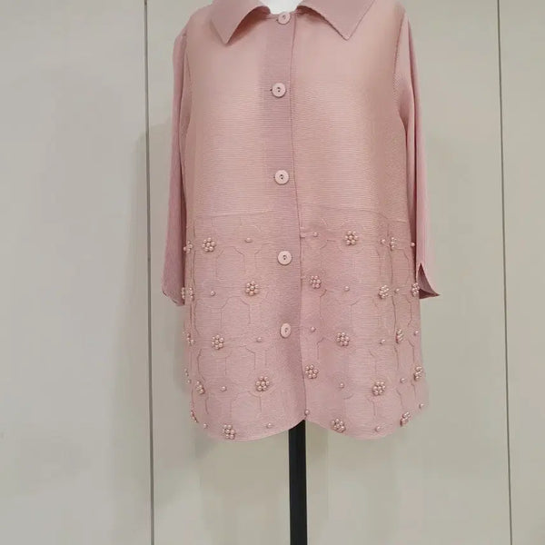 [BUNJANG] Pink Pearl Embellished Pleated Jacket / 분홍색 진주 장식 플리츠 자켓