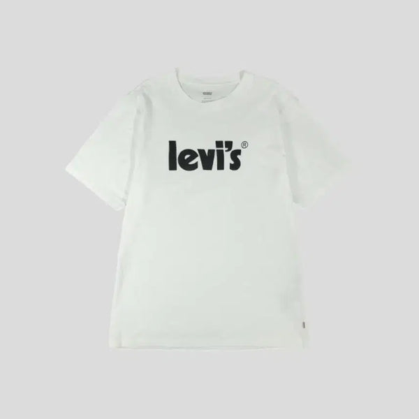[BUNJANG] Levi's Relaxed Fit Cotton Short Sleeve T-Shirt / 리바이스 화이트 블랙 배색 빅스펠아웃 로고 블랭크탭 릴렉스드핏 코튼 반팔 티셔츠 L