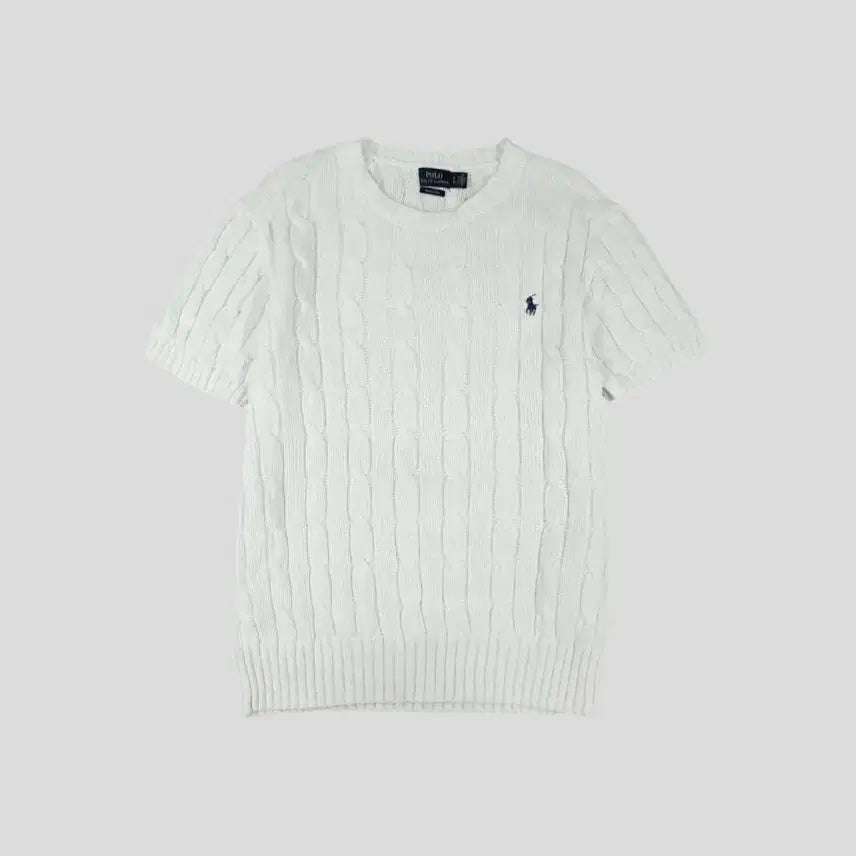 [BUNJANG] Polo Ralph Lauren Women's L Pima Cotton Cable Knit Short Sleeve Half Knit Top White Navy Pony / 폴로랄프로렌 화이트 네이비포니 케이블 꽈배기패턴 피마코튼 반팔니트 하프니트 WOMANS L