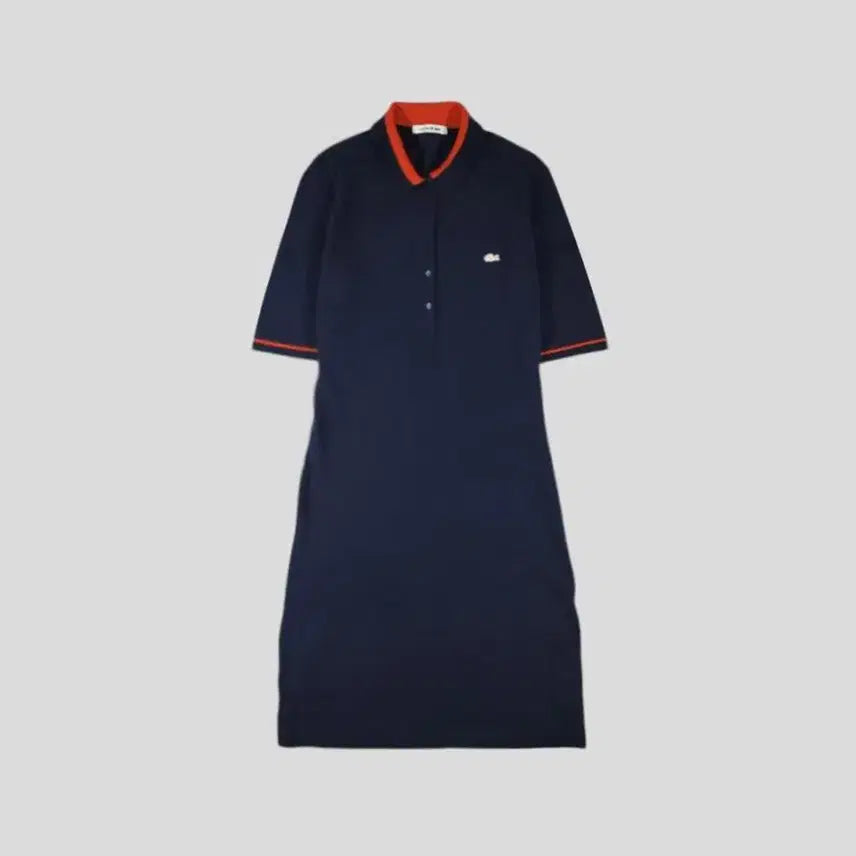 [BUNJANG] Lacoste Women's Navy, Red, White Color-Block Croc Logo Lined Half-Button Collar PK 7-Sleeve Dress - Size M / 라코스테 네이비 레드 화이트 배색 크록로고 라이닝 하프버튼 카라넥 PK 7부 반팔 원피스 WOMANS M