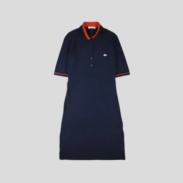 [BUNJANG] Lacoste Women's Navy, Red, White Color-Block Croc Logo Lined Half-Button Collar PK 7-Sleeve Dress - Size M / 라코스테 네이비 레드 화이트 배색 크록로고 라이닝 하프버튼 카라넥 PK 7부 반팔 원피스 WOMANS M
