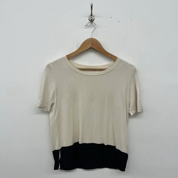 [BUNJANG] Theory Colorblock Short Sleeve Knit Top Women's S / 띠어리 빈티지 크림색 배색 반팔 니트 여성S