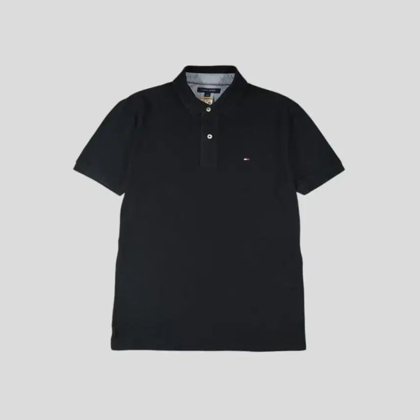 [BUNJANG] Tommy Hilfiger Pigment Black Small Logo Half-Button Collar Polo T-Shirt L / 타미힐피거 피그먼트 블랙 스몰로고 하프버튼 카라넥 PK 피케 반팔 티셔츠 L