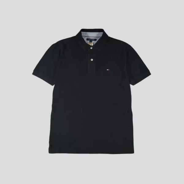 [BUNJANG] Tommy Hilfiger Pigment Black Small Logo Half-Button Collar Polo T-Shirt L / 타미힐피거 피그먼트 블랙 스몰로고 하프버튼 카라넥 PK 피케 반팔 티셔츠 L