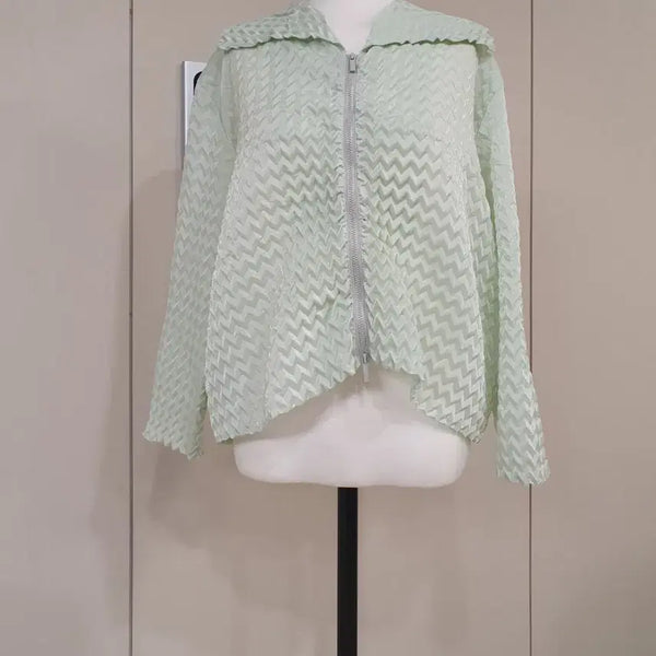 [BUNJANG] Green Checkered Pattern Hooded Zip-Up Jacket / 연두색 체크 패턴 후드 집업