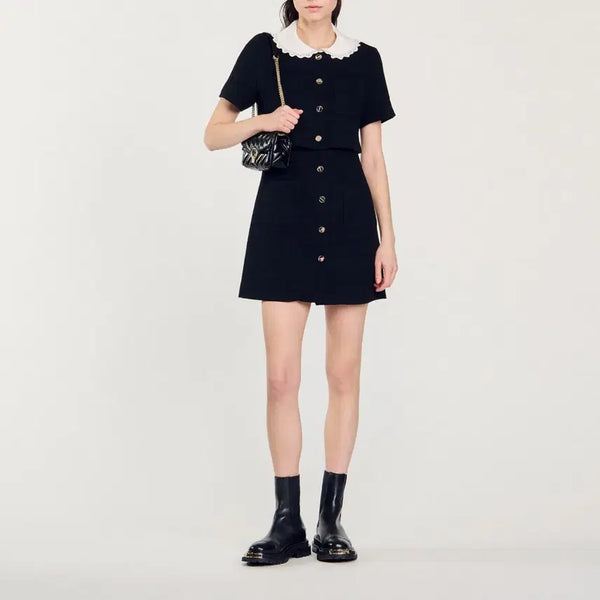 [BUNJANG] Sandro Tweed Lace Collar Dress Black / 산드로 원피스 트위드 레이스 카라 블랙 SFPRO01916