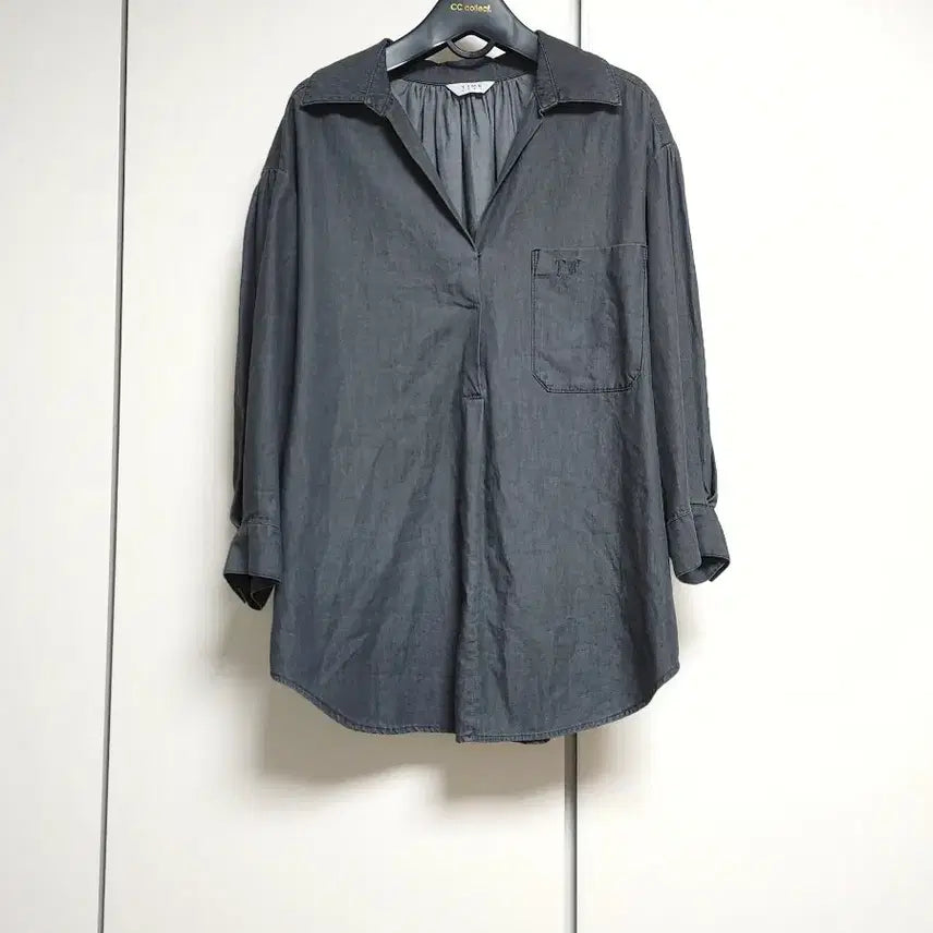 [BUNJANG] Time Women's Shirt Charcoal Grey Cotton Loose Fit / 타임 여성셔츠
