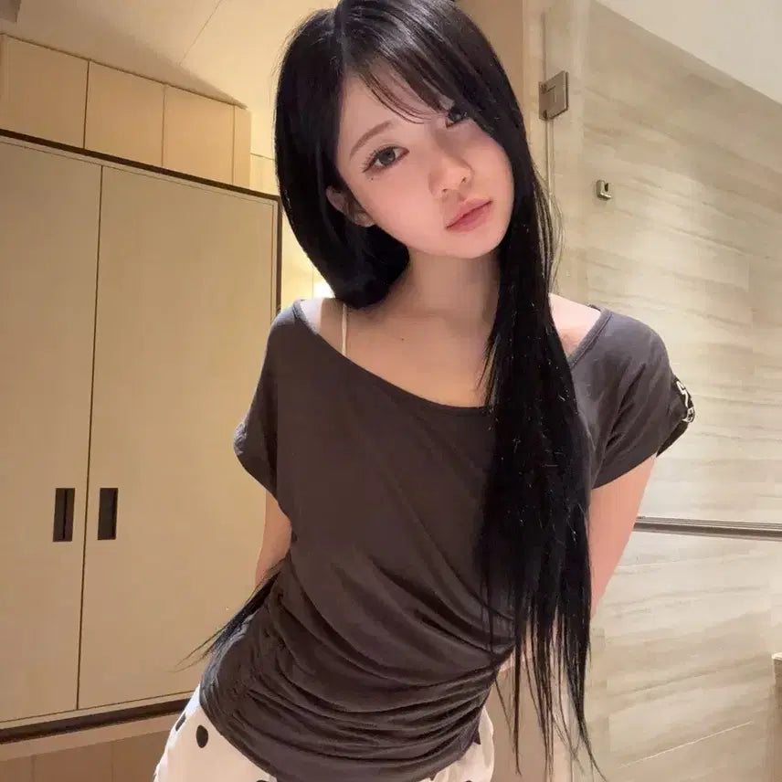 [BUNJANG] 2000Archives Car Plate Draped Top Charcoal / 2000아카이브스 CAR PLATE DRAPED TOP 차콜 아사 착용