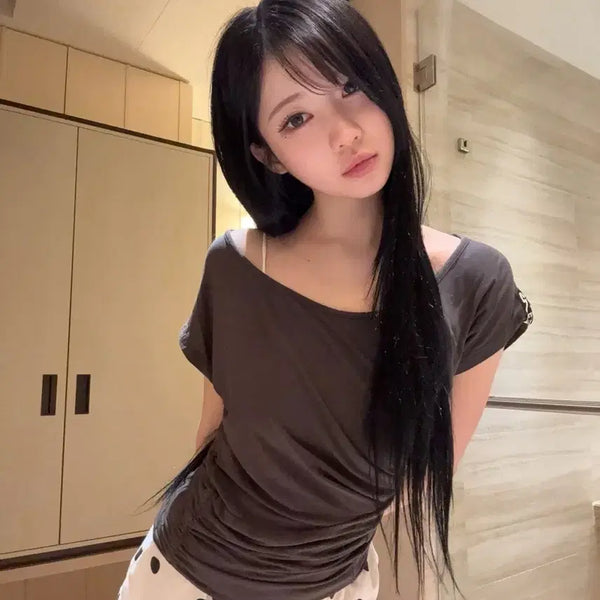 [BUNJANG] 2000Archives Car Plate Draped Top Charcoal / 2000아카이브스 CAR PLATE DRAPED TOP 차콜 아사 착용