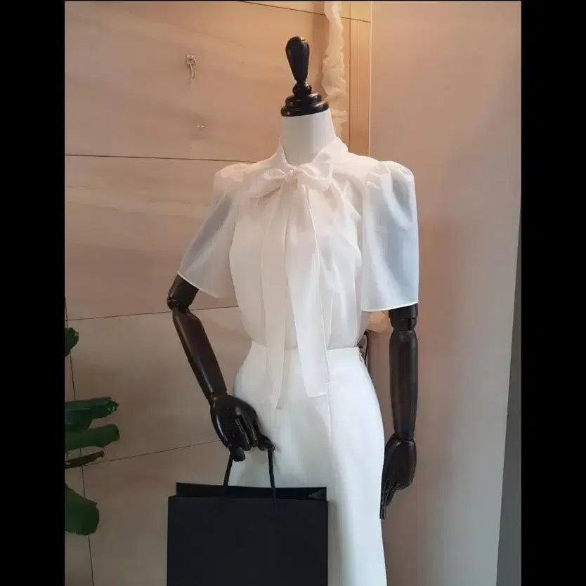 [BUNJANG] MICHAA Ribbon Tie Puff Sleeve Blouse - Ivory (Size 55) / 미샤(MICHAA)블라우스 하객룩 오피스룩(이너셋)