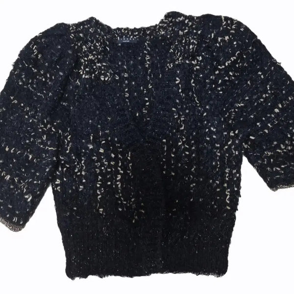 [BUNJANG] Sisley Black Tweed Gold Thread Accent Cardigan / 시슬리 블랙 트위드 금사 배색 가디건