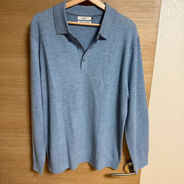 [BUNJANG] OLZEN Sky Blue Merino Wool Blend Polo T-Shirt - Size 110 / [110] 올젠 OLZEN 하늘색 스카이 메리노울 블렌디드 카라티