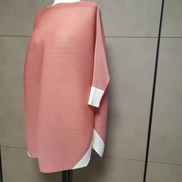 [BUNJANG] Pleated Blouse - Pink & White / 플리츠 블라우스 핑크 화이트