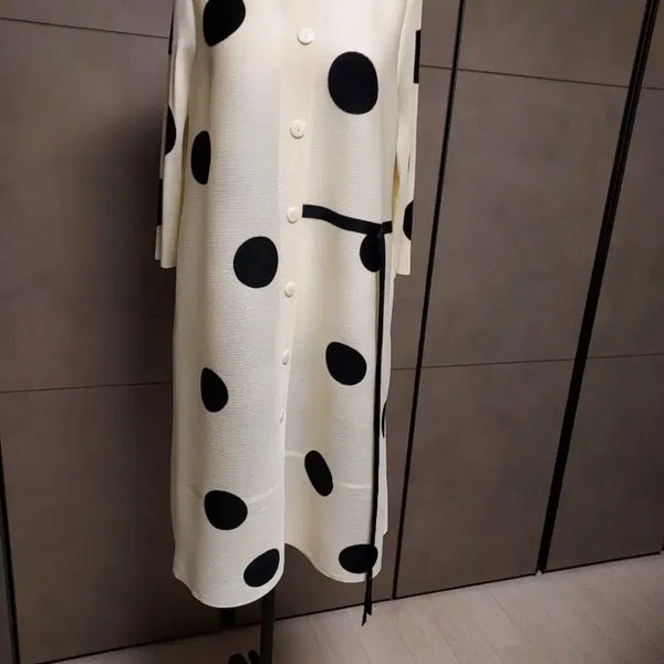 [BUNJANG] Ivory Dot Pattern Midi Dress with Waist Strap / 아이보리 도트 원피스